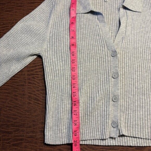 AERIE Gray Ribbed Button Up Collared Sweater XL - Picture 6 of 8